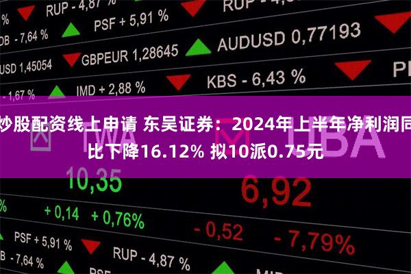 炒股配资线上申请 东吴证券：2024年上半年净利润同比下降16.12% 拟10派0.75元